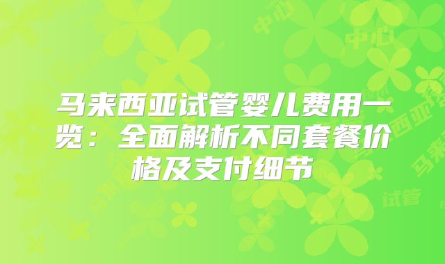 马来西亚试管婴儿费用一览：全面解析不同套餐价格及支付细节