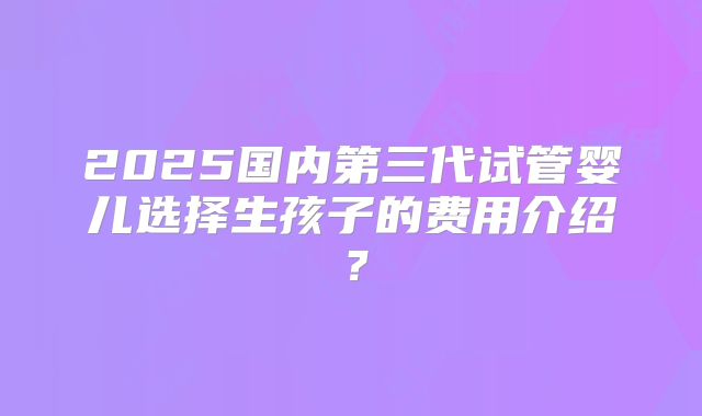 2025国内第三代试管婴儿选择生孩子的费用介绍？