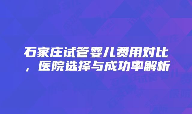 石家庄试管婴儿费用对比,医院选择与成功率解析