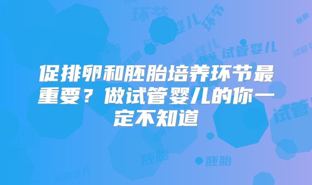促排卵和胚胎培养环节最重要?做试管婴儿的你一定不知道