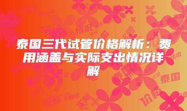 泰国三代试管价格解析：费用涵盖与实际支出情况详解