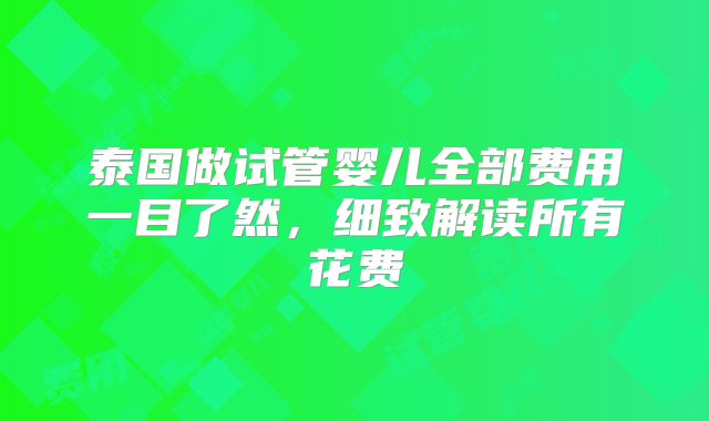 泰国做试管婴儿全部费用一目了然,细致解读所有花费