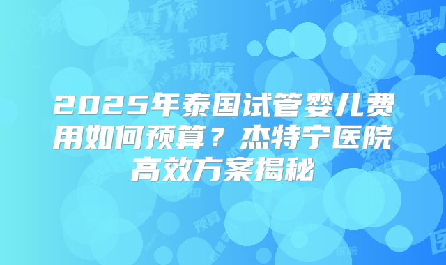 2025年泰国试管婴儿费用如何预算？杰特宁医院高效方案揭秘