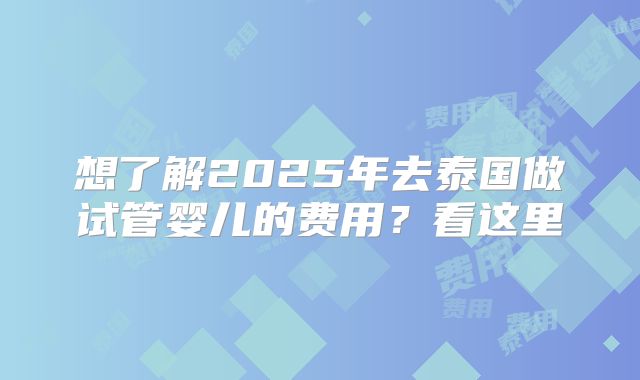 想了解2025年去泰国做试管婴儿的费用?看这里