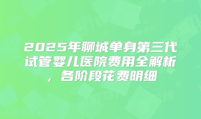 2025年聊城单身第三代试管婴儿医院费用全解析，各阶段花费明细