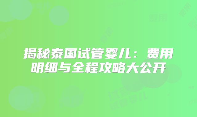 揭秘泰国试管婴儿：费用明细与全程攻略大公开