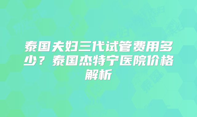 泰国夫妇三代试管费用多少?泰国杰特宁医院价格解析