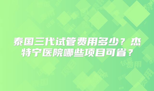 泰国三代试管费用多少？杰特宁医院哪些项目可省？