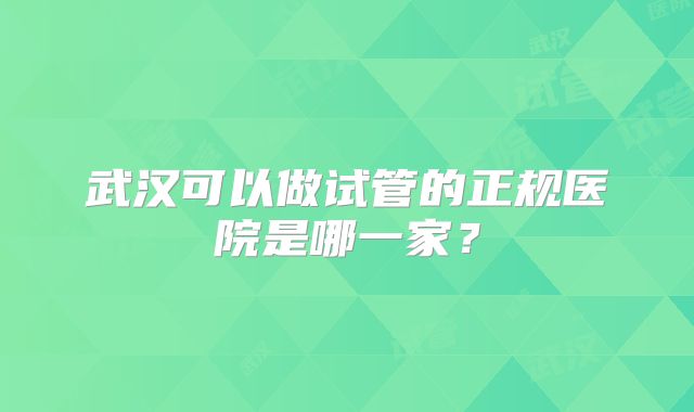 武汉可以做试管的正规医院是哪一家？