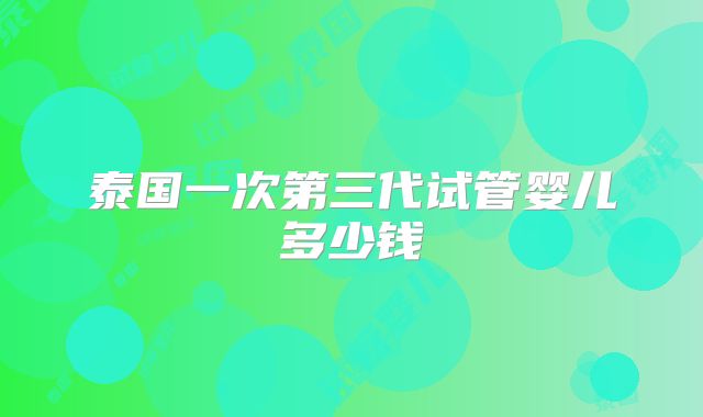 泰国一次第三代试管婴儿多少钱