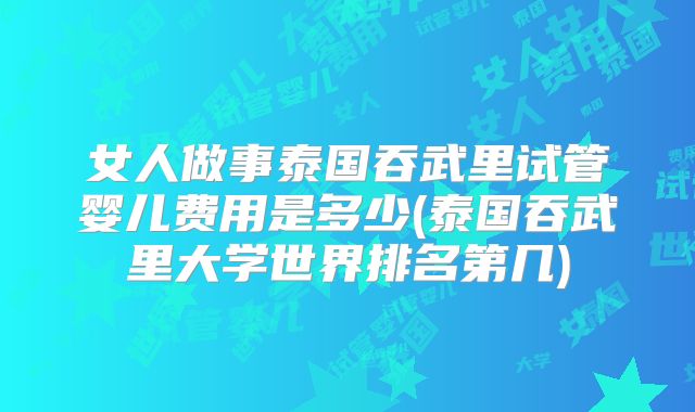 女人做事泰国吞武里试管婴儿费用是多少(泰国吞武里大学世界排名第几)