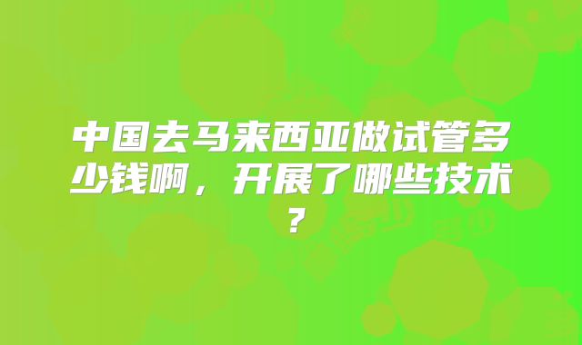 中国去马来西亚做试管多少钱啊，开展了哪些技术？