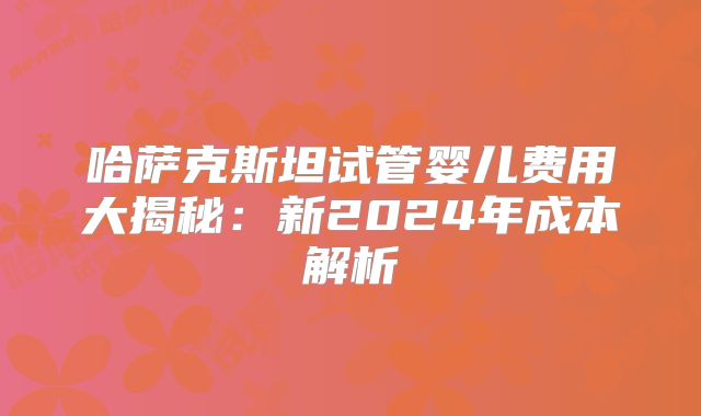 哈萨克斯坦试管婴儿费用大揭秘：新2024年成本解析