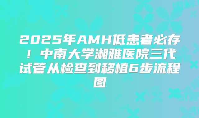 2025年AMH低患者必存！中南大学湘雅医院三代试管从检查到移植6步流程图