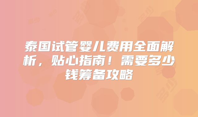 泰国试管婴儿费用全面解析，贴心指南！需要多少钱筹备攻略