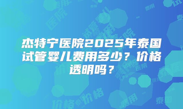 杰特宁医院2025年泰国试管婴儿费用多少？价格透明吗？