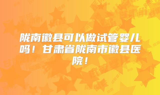 陇南徽县可以做试管婴儿吗！甘肃省陇南市徽县医院！