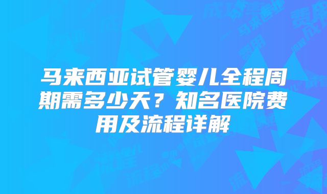 马来西亚试管婴儿全程周期需多少天?知名医院费用及流程详解