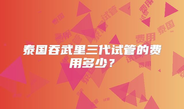 泰国吞武里三代试管的费用多少？