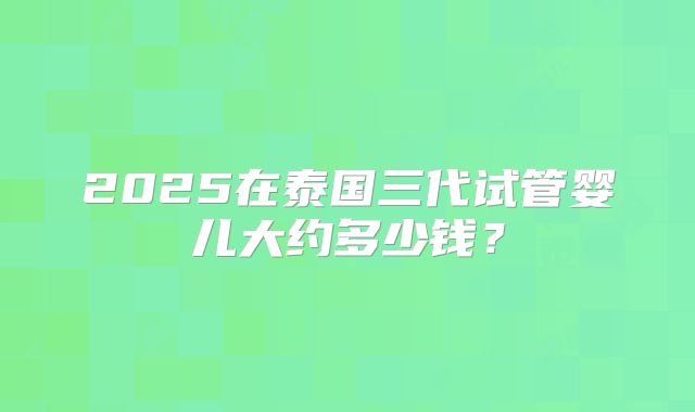 2025在泰国三代试管婴儿大约多少钱?