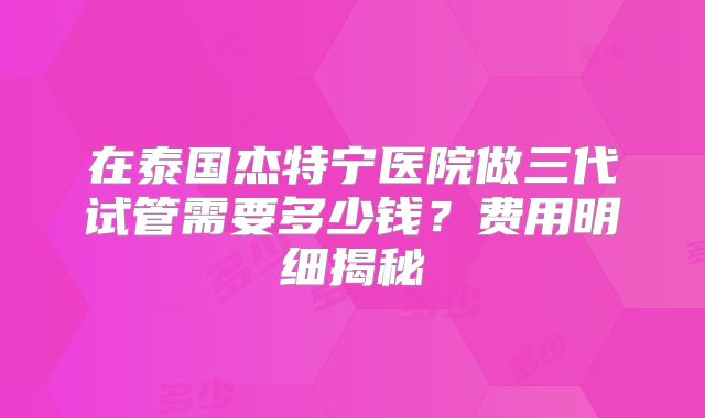 在泰国杰特宁医院做三代试管需要多少钱？费用明细揭秘