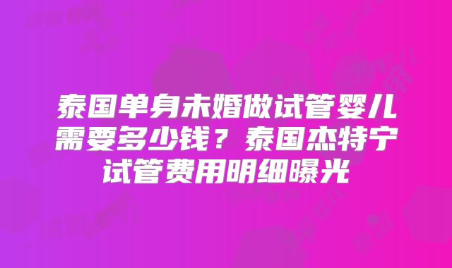 泰国单身未婚做试管婴儿需要多少钱?泰国杰特宁试管费用明细曝光