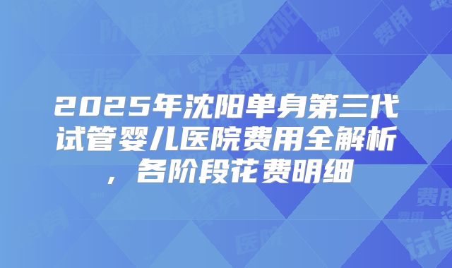 2025年沈阳单身第三代试管婴儿医院费用全解析，各阶段花费明细