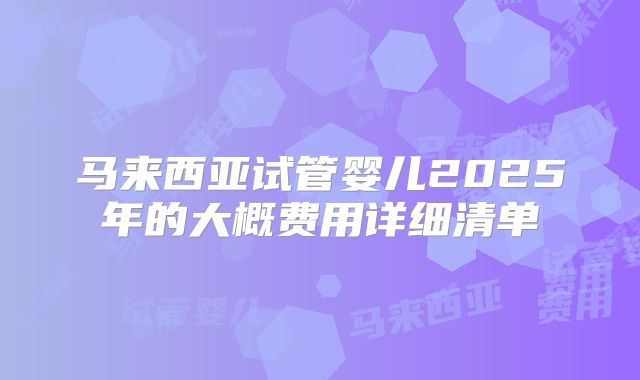 马来西亚试管婴儿2025年的大概费用详细清单