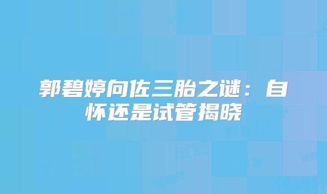 郭碧婷向佐三胎之谜：自怀还是试管揭晓