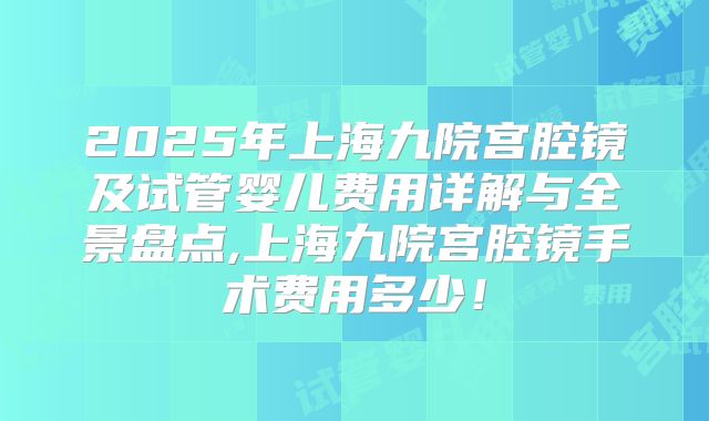 2025年上海九院宫腔镜及试管婴儿费用详解与全景盘点,上海九院宫腔镜手术费用多少！