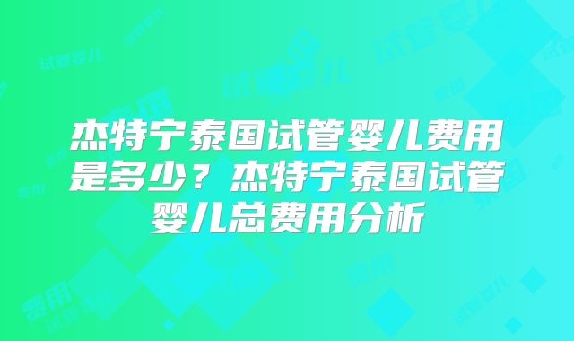 杰特宁泰国试管婴儿费用是多少？杰特宁泰国试管婴儿总费用分析