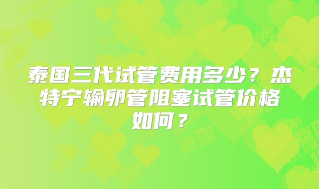 泰国三代试管费用多少？杰特宁输卵管阻塞试管价格如何？