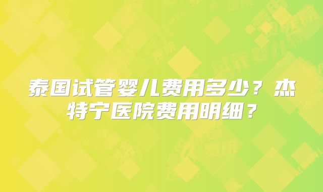 泰国试管婴儿费用多少？杰特宁医院费用明细？