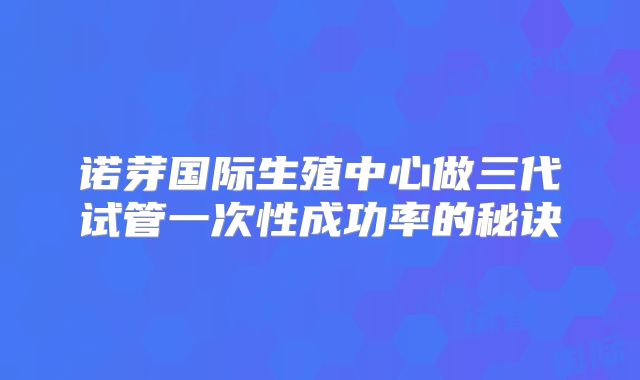 诺芽国际生殖中心做三代试管一次性成功率的秘诀