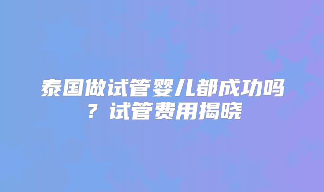 泰国做试管婴儿都成功吗？试管费用揭晓