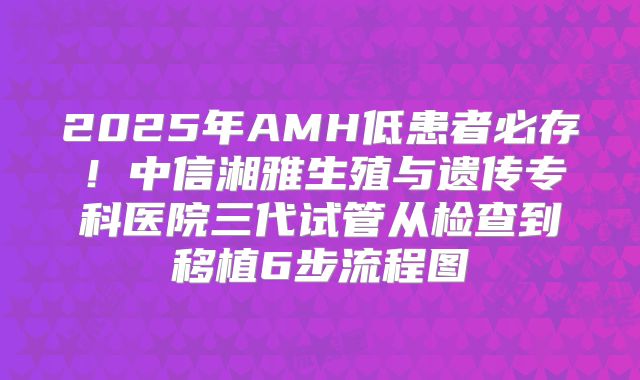 2025年AMH低患者必存!中信湘雅生殖与遗传专科医院三代试管从检查到移植6步流程图