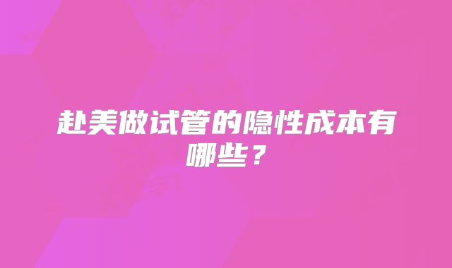 赴美做试管的隐性成本有哪些？