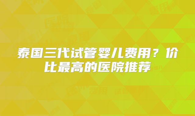 泰国三代试管婴儿费用？价比最高的医院推荐