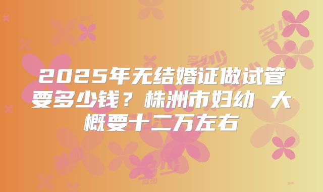 2025年无结婚证做试管要多少钱？株洲市妇幼 大概要十二万左右