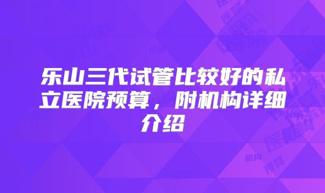 乐山三代试管比较好的私立医院预算,附机构详细介绍