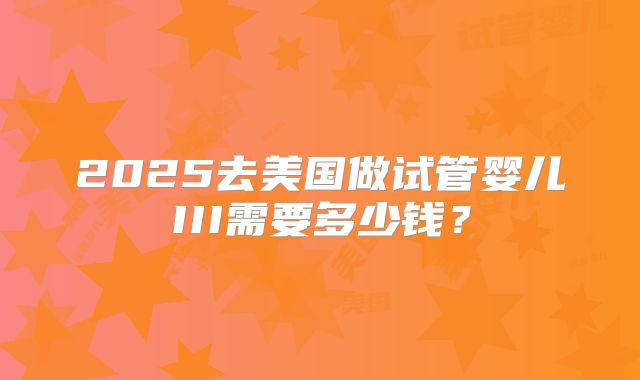 2025去美国做试管婴儿III需要多少钱？