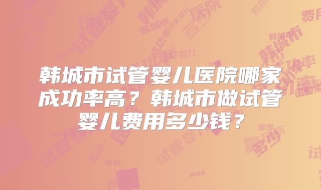 韩城市试管婴儿医院哪家成功率高?韩城市做试管婴儿费用多少钱?