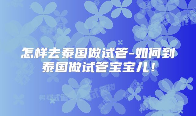 怎样去泰国做试管-如何到泰国做试管宝宝儿！