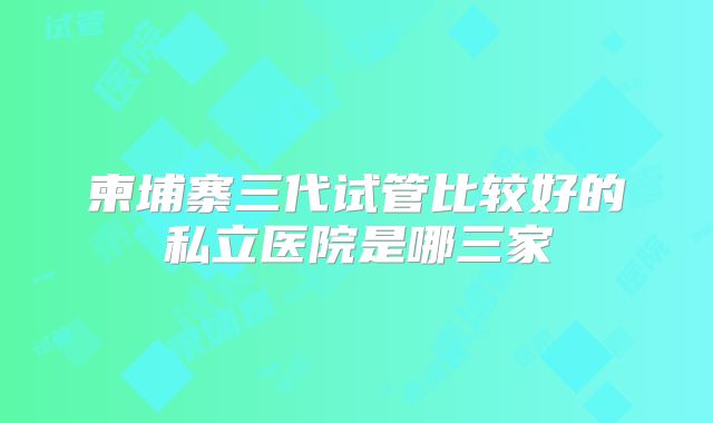 柬埔寨三代试管比较好的私立医院是哪三家