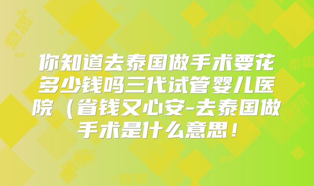 你知道去泰国做手术要花多少钱吗三代试管婴儿医院（省钱又心安-去泰国做手术是什么意思！
