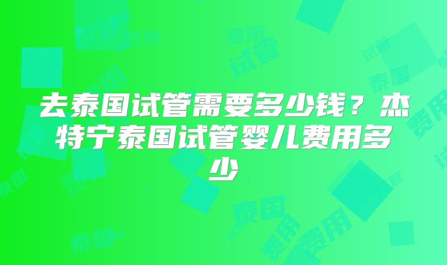 去泰国试管需要多少钱？杰特宁泰国试管婴儿费用多少