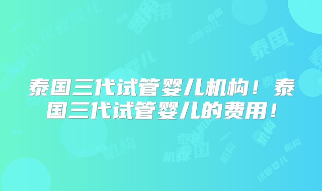 泰国三代试管婴儿机构！泰国三代试管婴儿的费用！