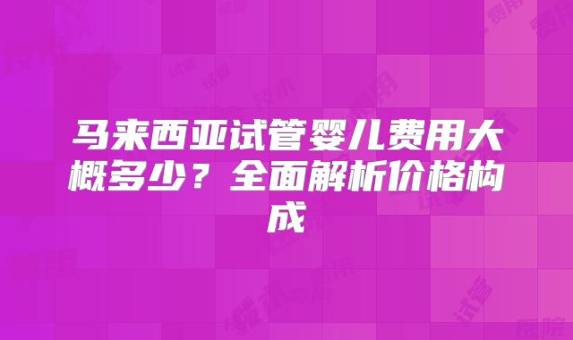 马来西亚试管婴儿费用大概多少？全面解析价格构成