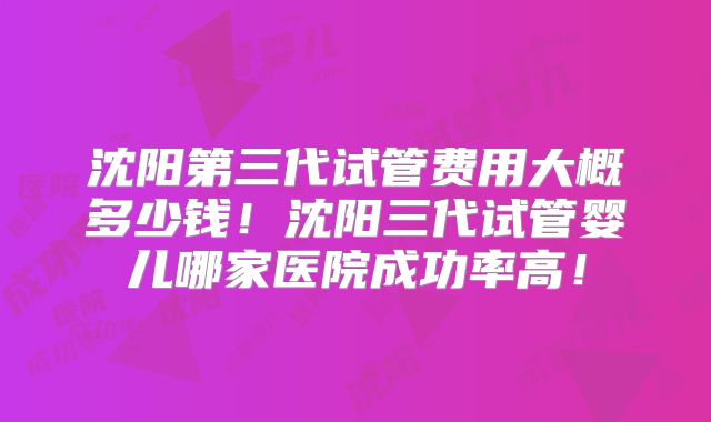沈阳第三代试管费用大概多少钱！沈阳三代试管婴儿哪家医院成功率高！