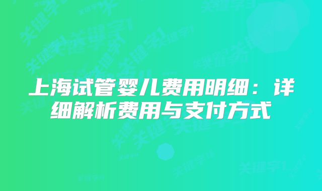上海试管婴儿费用明细：详细解析费用与支付方式